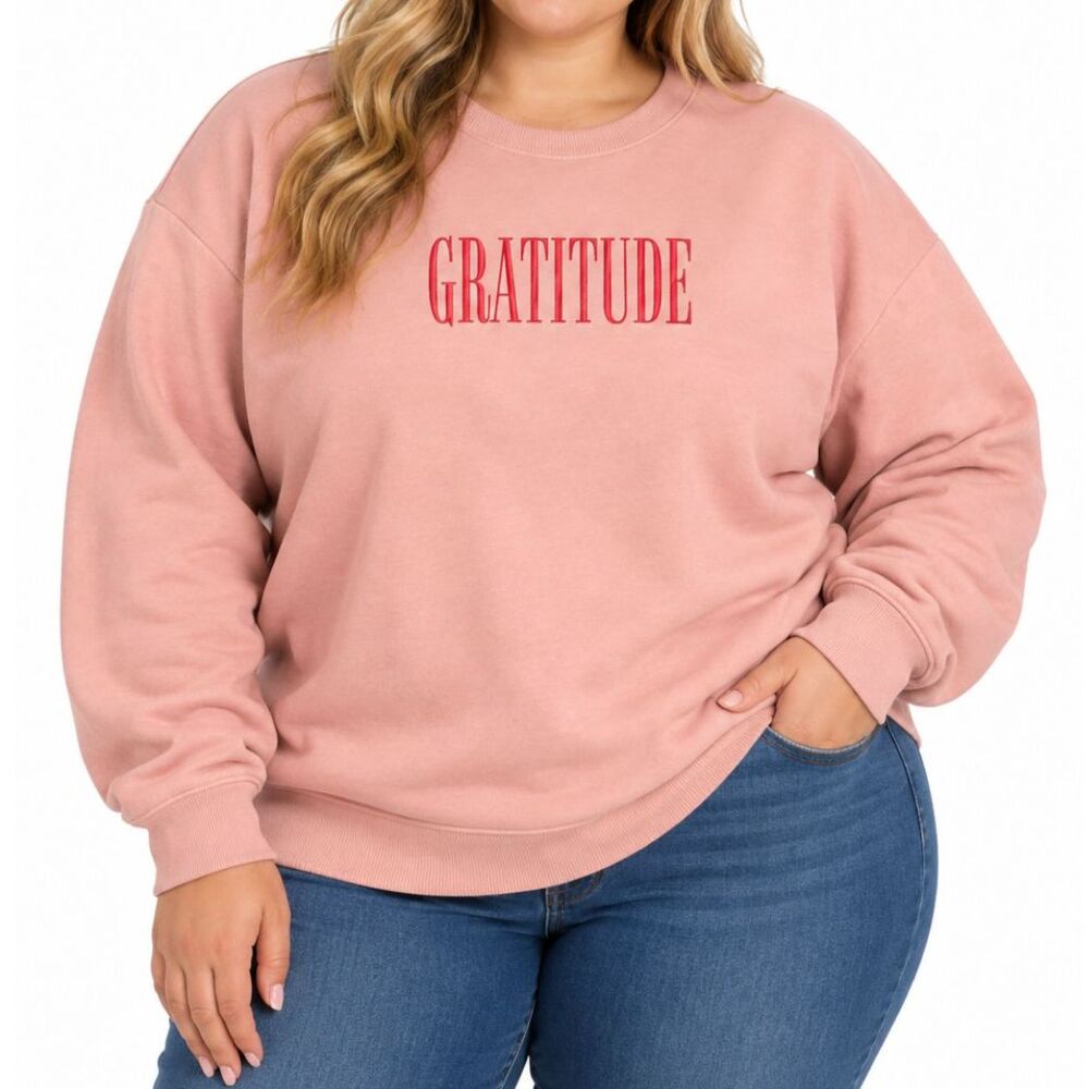 Forever 21+ Women’s Pink Gratitude Embroidered Crewneck Sweatshirt | Size 2X
